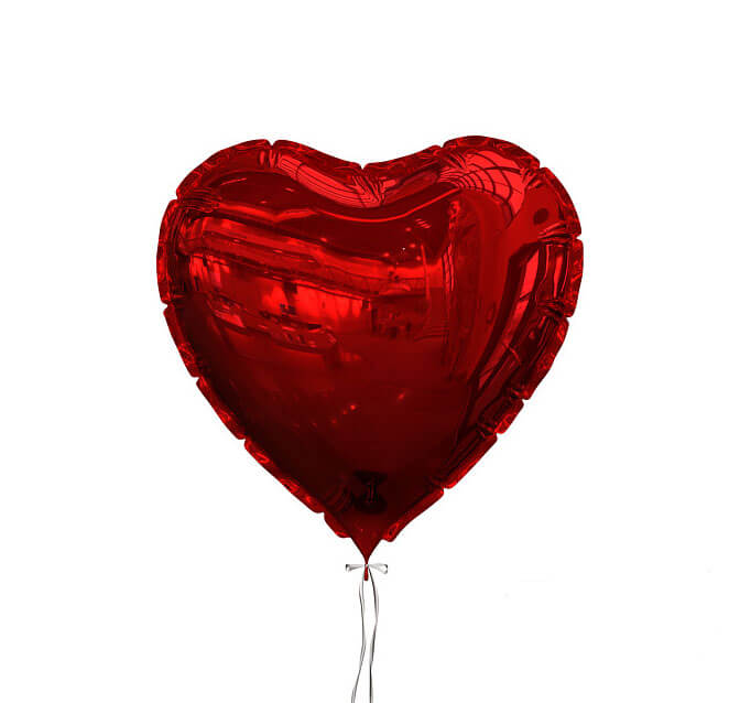 Globo de helio rojo metálico en forma de corazón
