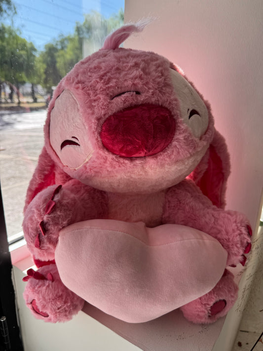 Peluche stitch rosa con corazón 40 cm